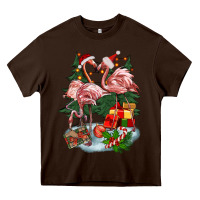Chocolate Brown Christmas flamingo Heavy Core Tee - BarkalooDesign