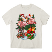 Cream Christmas flamingo Heavy Core Tee - BarkalooDesign