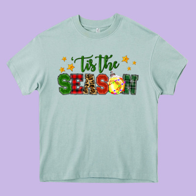 'tis The Season Softball Christmas Heavy Core Tee Designed By Ranaportraitstore