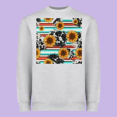 Serape Cowhide Sunflowers Seamless Pattern 12inch Heavyweight Sweatshirt Designed By Jasminsmagicworld