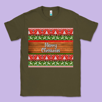 Merry Christmas Knitted Reindeer Pattern Classic Tee Designed By Jasminsmagicworld