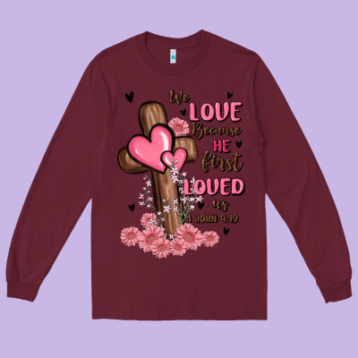 Valentine Cross Long Sleeve Tee Designed By Maliassmallbusiness