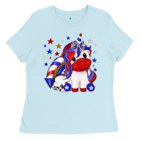 Baby Blue 4th of july american unicorn Ladies Tee - texasbilliewilder
