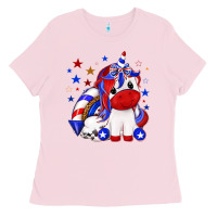 Bubblegum Pink 4th of july american unicorn Ladies Tee - texasbilliewilder