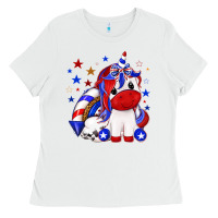 White 4th of july american unicorn Ladies Tee - texasbilliewilder