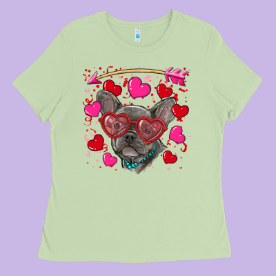 Valentine's Day French Bulldog Puppy Ladies Tee Designed By Ranaportraitstore