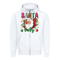 White Santa baby Christmas Zipper Hoodie - NancyCooperArtShop