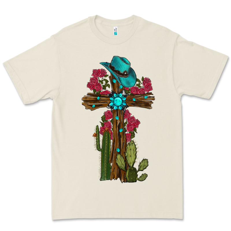 Cross Gemstone Cactus Roses Cowboy Hat Premium Tee by RanaPortraitStore | Teevron
