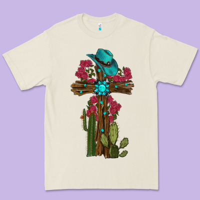Cross Gemstone Cactus Roses Cowboy Hat Premium Tee Designed By Ranaportraitstore