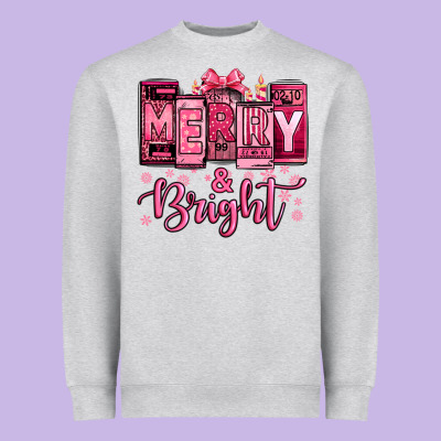 Merry And Bright Pink Christmas Heavyweight Sweatshirt Designed By Jasminsmagicworld