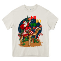 Cream Christmas  camel with Santa Heavy Core Tee - BarkalooDesign