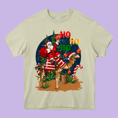 Christmas  Camel With Santa Heavy Core Tee Designed By Barkaloodesign