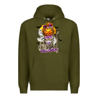 Army Green Happy Halloween with Skeleton Premium Hoodie - texasbilliewilder