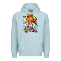 Blue Mist Happy Halloween with Skeleton Premium Hoodie - texasbilliewilder