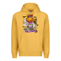 Mustard Happy Halloween with Skeleton Premium Hoodie - texasbilliewilder