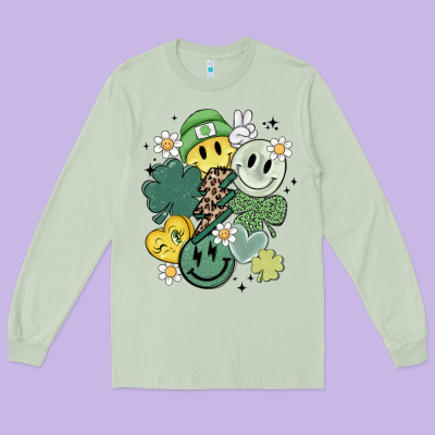 St Patricks Day Green Smile Long Sleeve Tee Designed By Maliassmallbusiness