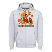 Heather Grey my first thanksgiving Zipper Hoodie - MaliasSmallBusiness