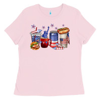 Bubblegum Pink 4th of july coffee cups Ladies Tee - texasbilliewilder