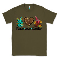 Army Green peace love rooster Classic Tee - BarkalooDesign