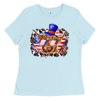 Baby Blue 4th of july cow Ladies Tee - texasbilliewilder