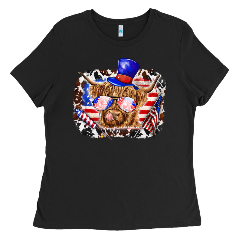 4th Of July Cow Ladies Tee by texasbilliewilder | Teevron