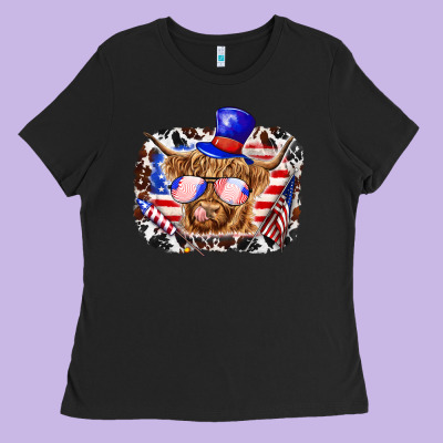 4th Of July Cow Ladies Tee Designed By Texasbilliewilder