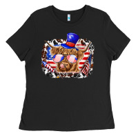 Black 4th of july cow Ladies Tee - texasbilliewilder