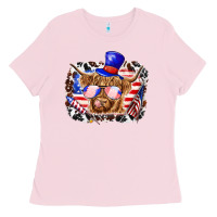 Bubblegum Pink 4th of july cow Ladies Tee - texasbilliewilder