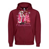 Burgundy Pink Merry Christmas Black Santa Zipper Hoodie - MaliasSmallBusiness