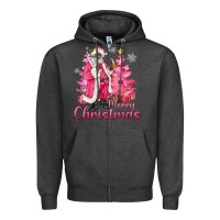 Charcoal Heather Pink Merry Christmas Black Santa Zipper Hoodie - MaliasSmallBusiness