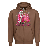 Chestnut Pink Merry Christmas Black Santa Zipper Hoodie - MaliasSmallBusiness