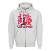 Dove Grey Pink Merry Christmas Black Santa Zipper Hoodie - MaliasSmallBusiness