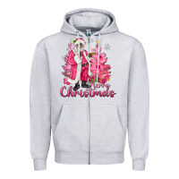 Heather Grey Pink Merry Christmas Black Santa Zipper Hoodie - MaliasSmallBusiness