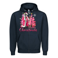 Pink Merry Christmas Black Santa Zipper Hoodie | Teevron