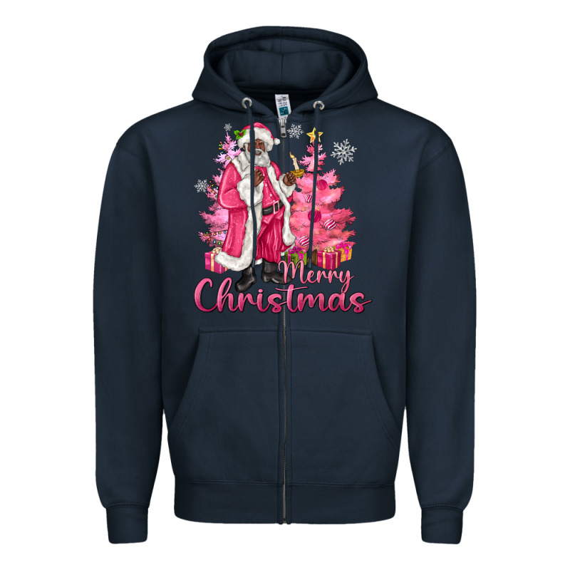Pink Merry Christmas Black Santa Zipper Hoodie by MaliasSmallBusiness | Teevron