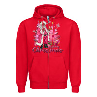 Red Pink Merry Christmas Black Santa Zipper Hoodie - MaliasSmallBusiness