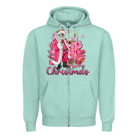 Seafoam Pink Merry Christmas Black Santa Zipper Hoodie - MaliasSmallBusiness