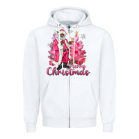 White Pink Merry Christmas Black Santa Zipper Hoodie - MaliasSmallBusiness