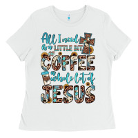 White all i need is a little bit of coffee and o whole lot of jesus Ladies Tee - JahusDesignShop