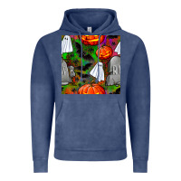 Vintage Denim halloween ghost and headstone seamless pattern Vintage Hoodie - BundleAndBundleShop