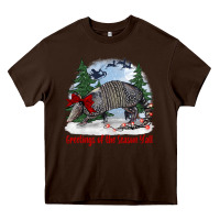 Chocolate Brown greetings of the season y'all with armadillo Heavy Core Tee - BarkalooDesign