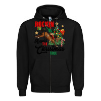 Black rockin around the christmas tree Zipper Hoodie - MaliasSmallBusiness