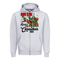 Heather Grey rockin around the christmas tree Zipper Hoodie - MaliasSmallBusiness