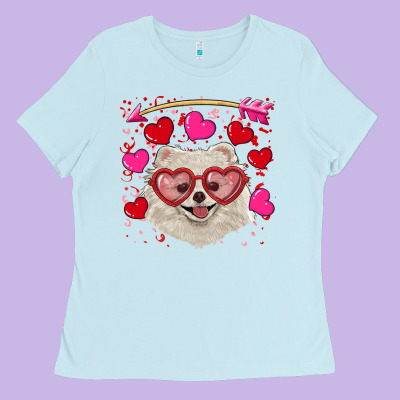 Valentine's Day White Pomeranian Ladies Tee Designed By Ranaportraitstore