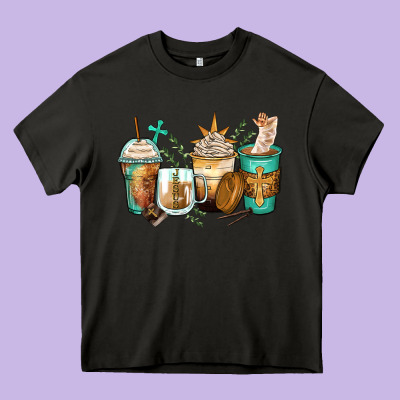 Jesus Coffee Cups Heavy Core Tee Designed By Zillion Design Studio