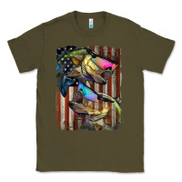Army Green American Flag With Bass Fish Classic Tee - LillyAllenDesigns