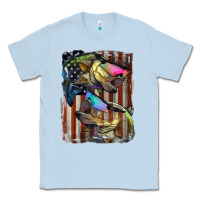 Dusty Blue American Flag With Bass Fish Classic Tee - LillyAllenDesigns