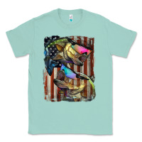 Seafoam American Flag With Bass Fish Classic Tee - LillyAllenDesigns