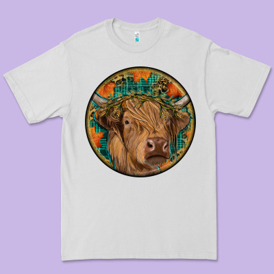Fall Highland Cow Round Premium Tee Designed By Ranaportraitstore