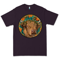 Plum fall highland cow round Premium Tee - RanaPortraitStore